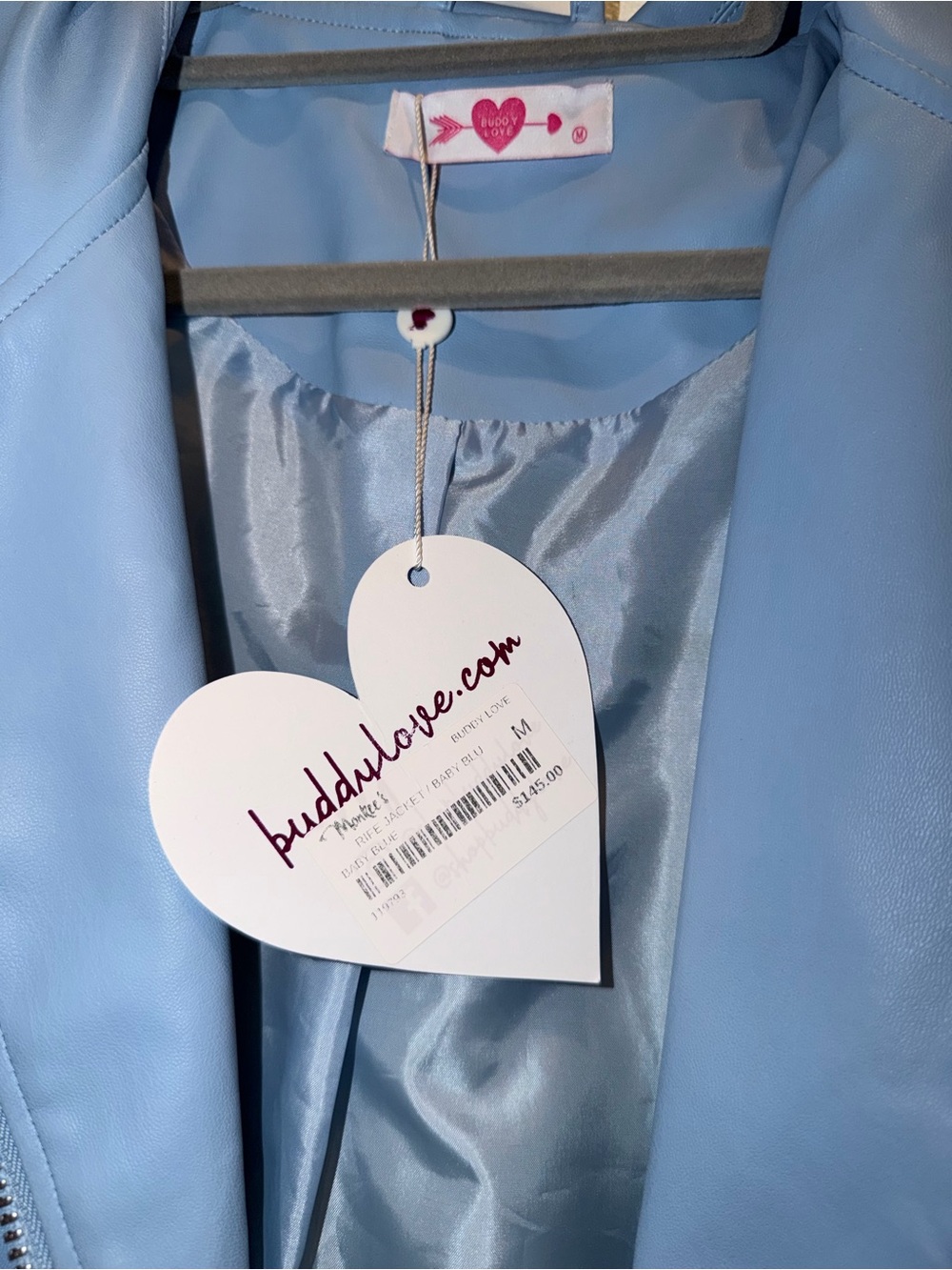 Buddy Love Powder Blue Fringe Moto Jacket with Silver Chains - Picture 2 of 3